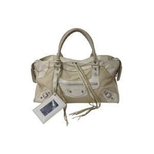 BALENCIAGA Part Time Handbag Shoulder Bag Cream Leather